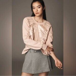 NWT Anthropologie Beaded Bow Dusty Blush Sweater